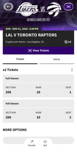 💜💛 TORONTO VS LAKERS NIGHT $600 (for pair) 💛💜