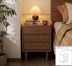 Solid Wood Nightstand, Walnut Nightstand with Drawers Mid Century Modern Night Stand,Wood Night Stands,Small Bedside Table for Bedroom, Dorm and Livin