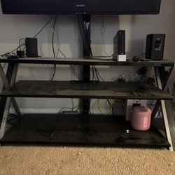 Black Tv Stand With 3 Glass Shelves