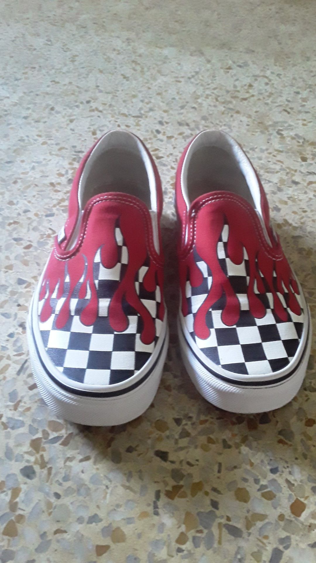 Checkered Van's with red drip