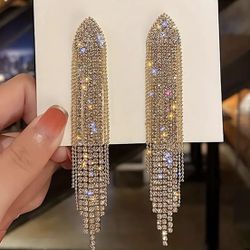Brand New Beautiful Shiny Silver Plated Rhinestone Tassel Earrings