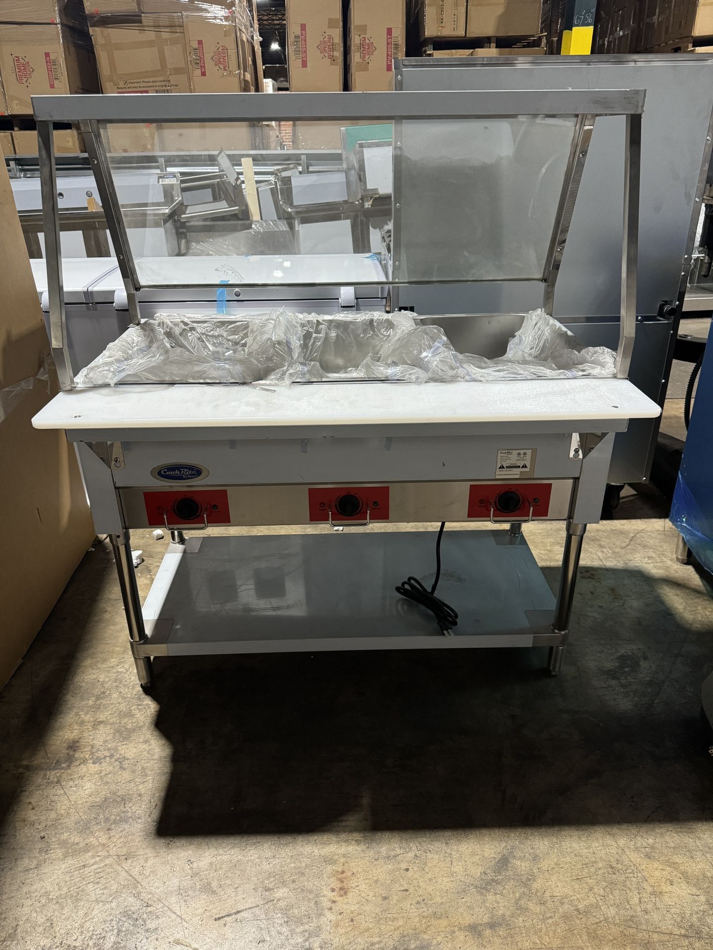 BRAND NEW COOKRITE 3 WELL STEAM TABLE W/ CUSTOM SNEEZE GAURD