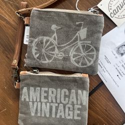 Set of 2 Recycled American Vintage Stonewash Canvas wristlet NWT 6"x4.75"
