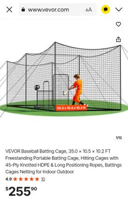 VEVOR Baseball Batting Cage, 35.0 x 10.5 x 10.2 FT Freestanding Portable Batting Cage, Hitting Cages with 45-Ply Knotted HDPE & Long Positioning Ropes