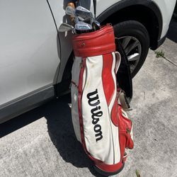Vintage Wilson Golf Bag Red Black And White With Golf Clubs