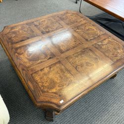 Vintage hurl wood coffee table with bottom shelf 
