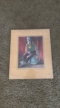 1980s Vintage clown art print in frame by Rigsby