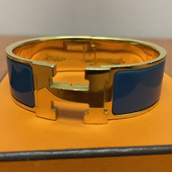 Hermes Clic Clac Blue Enamel Bracelet