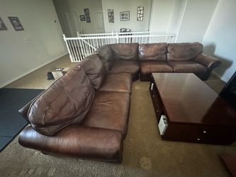 Thomasville genuine leather brown sectional couch