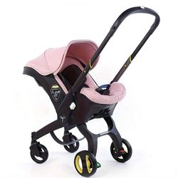 Used Pink Baby Stroller 4-In-1 Newborn Infant Baby Carriage Prams Multi-Functional High Landscape Folding Portable