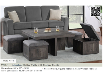 Rustic Wood Coffee Table with 4 Stools