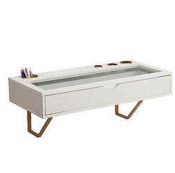 ALIMORDEN Floating Shelf with Drawer, Wall Mounted Desk, 31 inch Surface, White