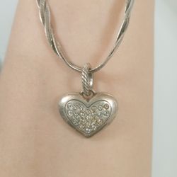 Vintage Sterling Silver Two Sides Heart Necklace