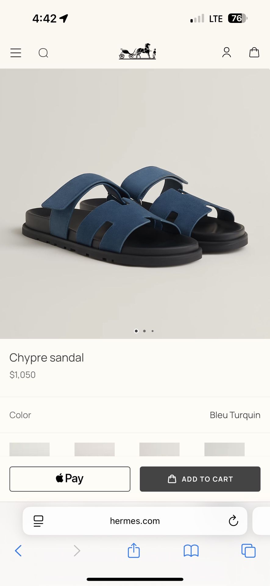 Hermes Chypre sandal blue suede