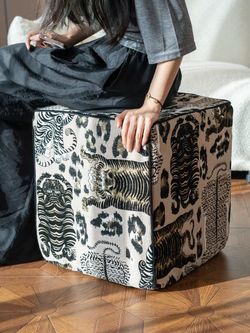 Dex Leopard Pattern Jacquard Upholstered- Taupe