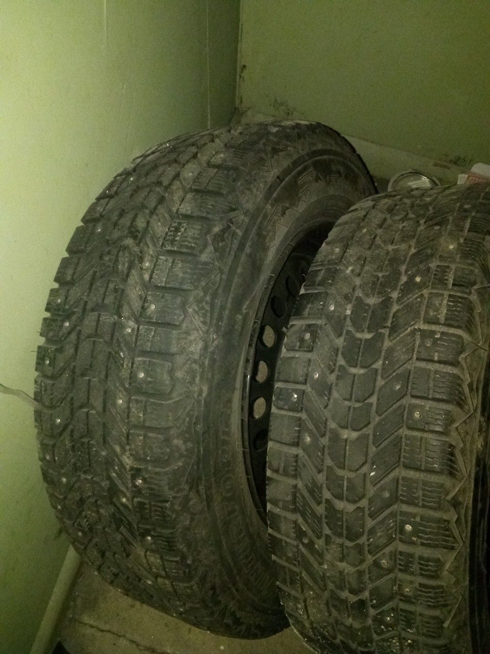 Firestone winterforce studded tires size P 195 70 R14 mounted on GM 5 ...
