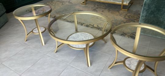 Gold Metal Round Glass Coffee Table Set