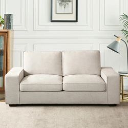 INGALIK Modern Loveseat Sofa, Upholstered Fabric Love Seat with Linen Cushions, Compact and Stylish for Small Spaces, Living Room, Bedroom, Office - D