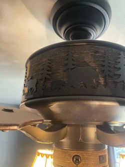 Rustic Cabin Wildlife Ceiling Fan – Bear, Moose & Pine Tree Design – Excellent Condition