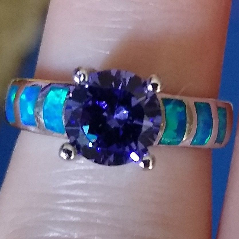 Very Beautiful π Tanzanite Opal Sterling Silver Ring π SIZE 5! π