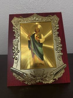 San Judas Tadeo Plaque Gold And Red Color