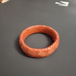 Cole Haan Chinese Leather Whipstitch-Style Woven Design Tomato Red Leather Bangle Bracelet 2.5" Opening- LOOKS NEW 
