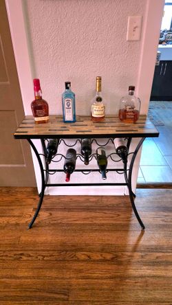 Mosaic Tile Top Wine Rack and Liquor Display Console Table