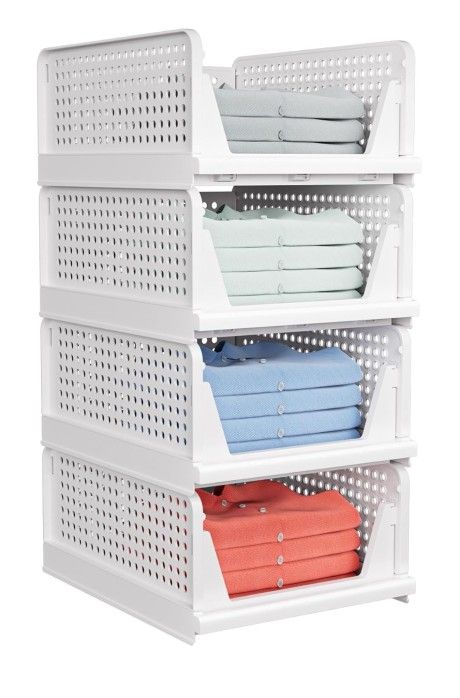 4 Pack Folding Closet Organizers Storage Box, Stackable Plastic Storage Basket, Closet Organizers and Storage Drawer Shelf Storage, Storage Container