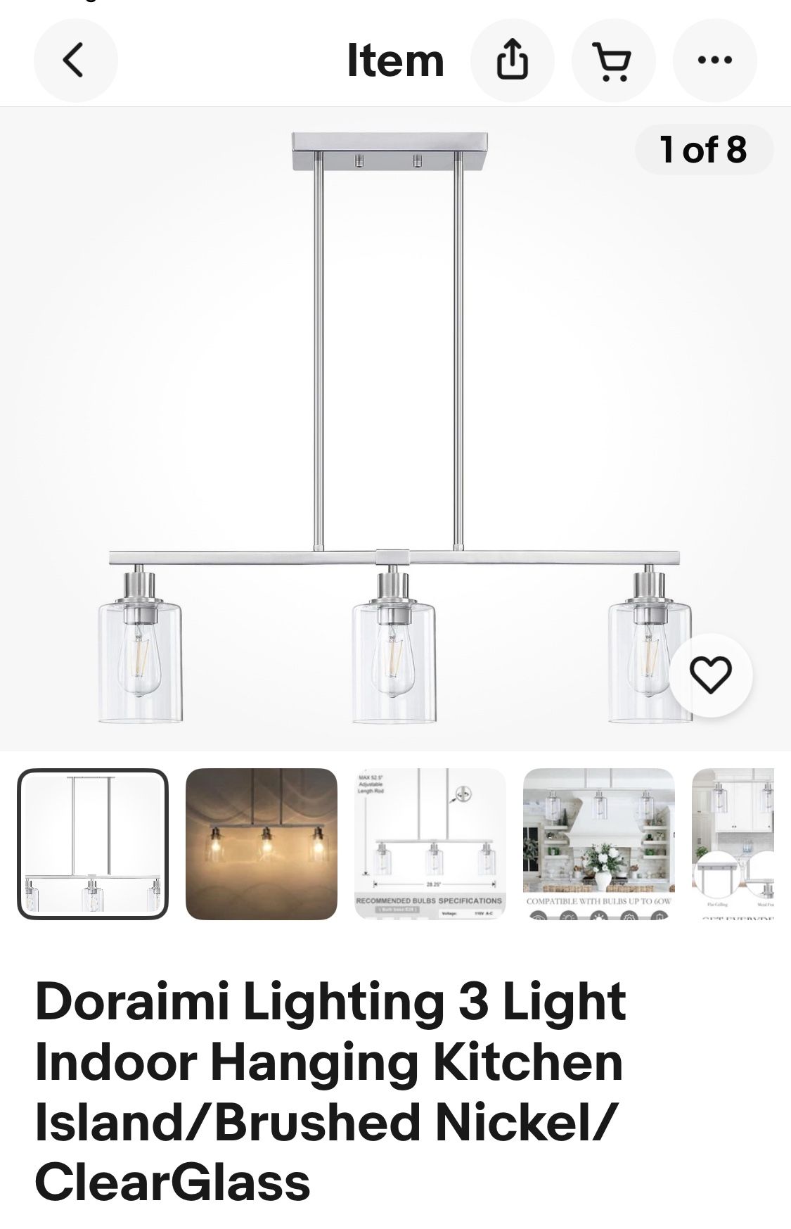 Doraimi New Brushed Nickel 3 Light Hanging Light Fixture