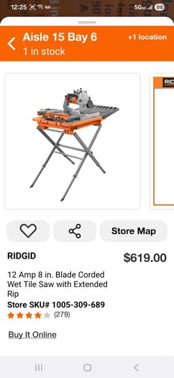 12 AMP 8in. Blade Corded Wet Tile Saw with Extended Rip