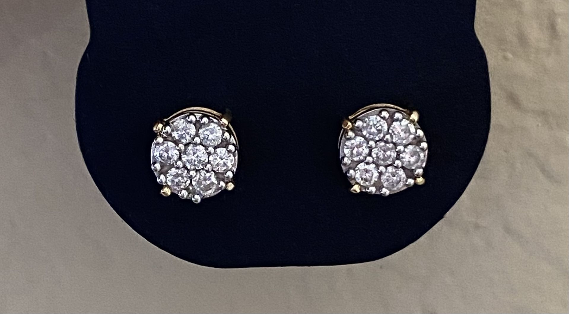White & yellow gold round brilliant cut diamond cluster earrings - $850