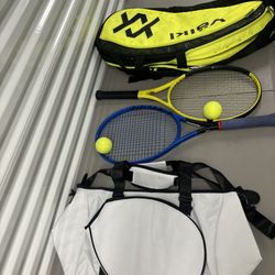 Volkl Bag ( Yellow) Racket Dunlop, Instinct Np, White Racket Bag. 2 Tennis Balls