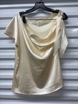 VIDUSSA Women’s Ivory Satin Cowl Neck Bow Accent Short Sleeve Blouse Size S