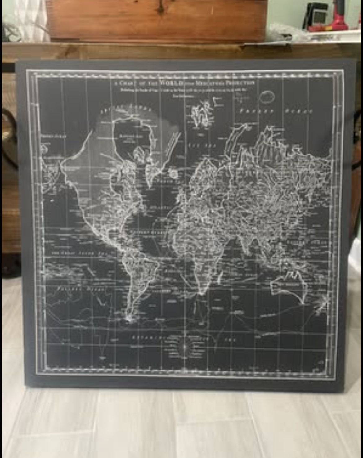 World Map on Mercator's Projection H 35 in x W 35 in