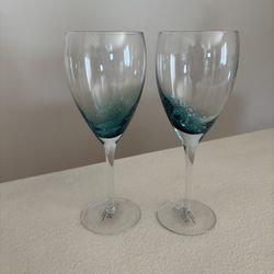Set of 2 Roscher & Co Wine Glasses Teal Blue Air Bubbles 
