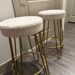Set Of 2 Bar Stools - Gold / White 