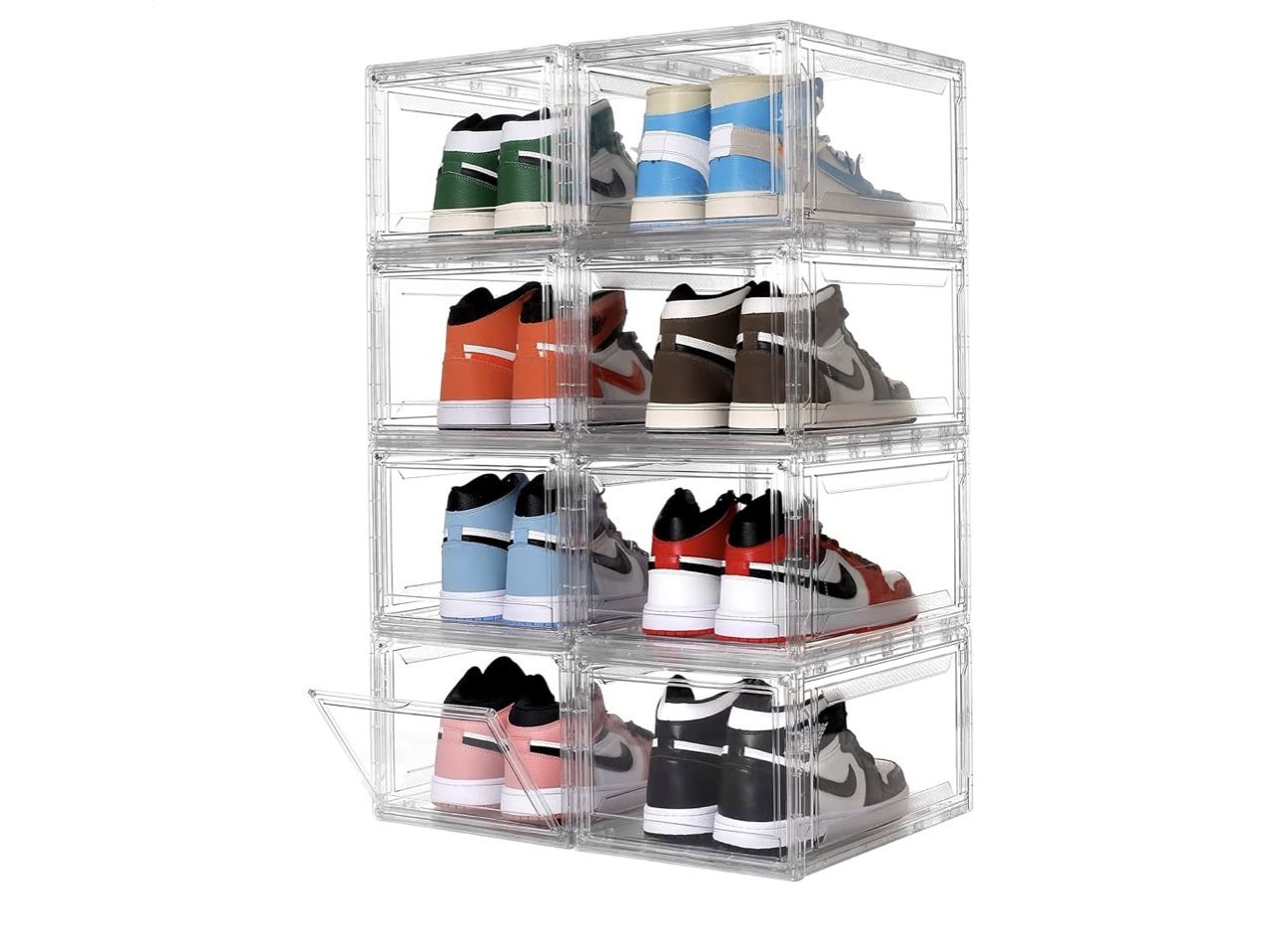 Shoe Boxes Clear Plastic Stackable, 8 Pack Acrylic Shoe Storage Boxes with Magnetic Door for Sneakerheads, Professional Shoe Display Case, Fit Shoe Si