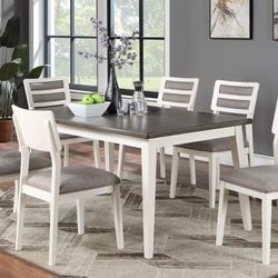 Brand New White & Grey 7pc Dining Table Set