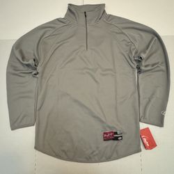 NWT  Rawlings  Cage Batting  1/4 Zip Pullover  Long Sleeve  Embroidered  Gray  Men  Size Small