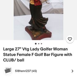 Large 27" Vtg Lady Golfer Woman Statue Female F Golf Bar Figure with CLUB/ ball