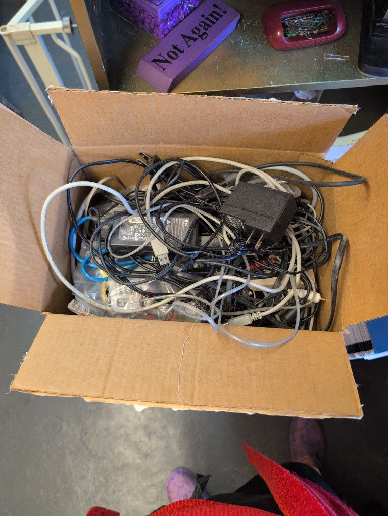 Box Of Computer Cords And Power Cords