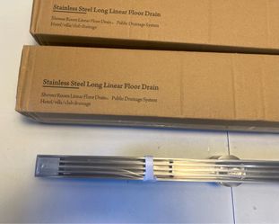 2- New Stainless Steel Long Linear Floor Drains Brus