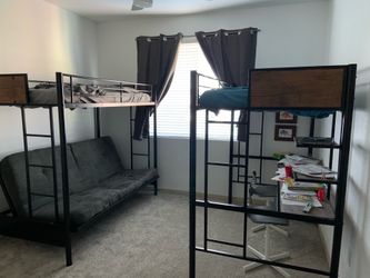 Twin size loft bed pair: desk, futon