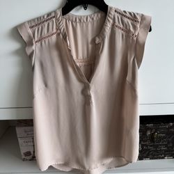 Peachy Beige See-Through Lightweight V-Neck - Size S