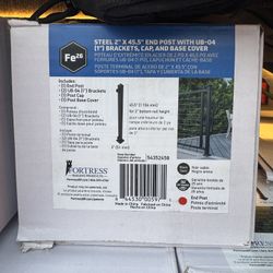 STEEL 2" X 45.5" END POST WITH UB-04 (1") BRACKETS, CAP, AND BASE COVER