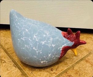 CBK Limited Blue Marbled Ceramic Rooster Figurine a small nicks on head - $5