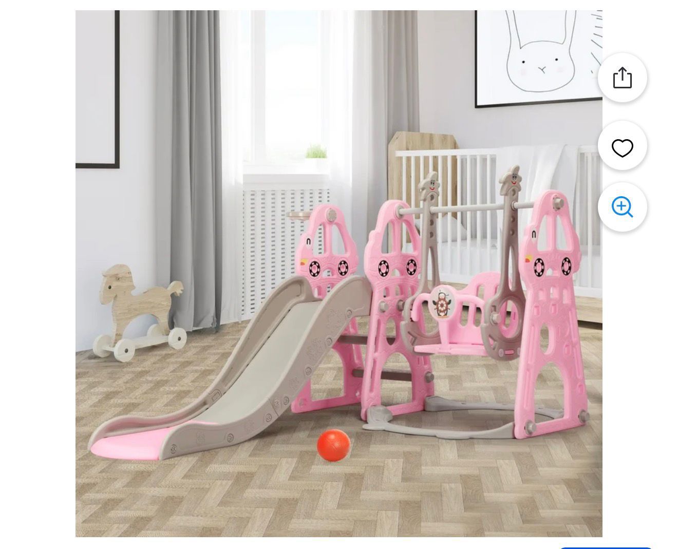 4 in 1 Indoor Toddlers Pink Climber Slide BasketBall Hoop and Long Slide Swing and Slide Set (V082)