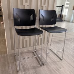 Black Poly Stool Chair With Footrest And Chrome Base