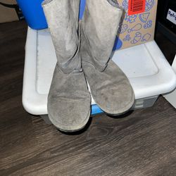 BEARPAW Gray Suede Shearling Mid-Calf Lined Boots Women Outdoor Casual Size 8