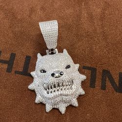 Huge 3.5" Iced Hip Hop 925 Silver Angry Pitbull Dog Animal Pendant Necklace Mens